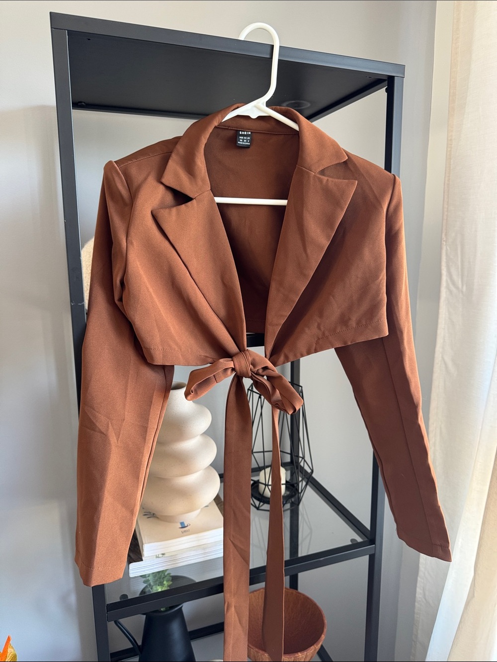 108.🌸Cropped Tie-Front Jacket - Brown